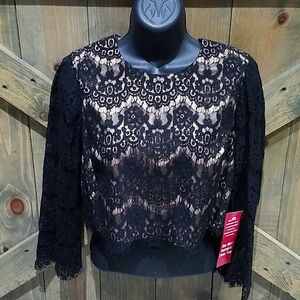 NWT ELIZA J CROP TOP BLACK LACE BLOUSE SIZE 4 WHIMSIGOTH